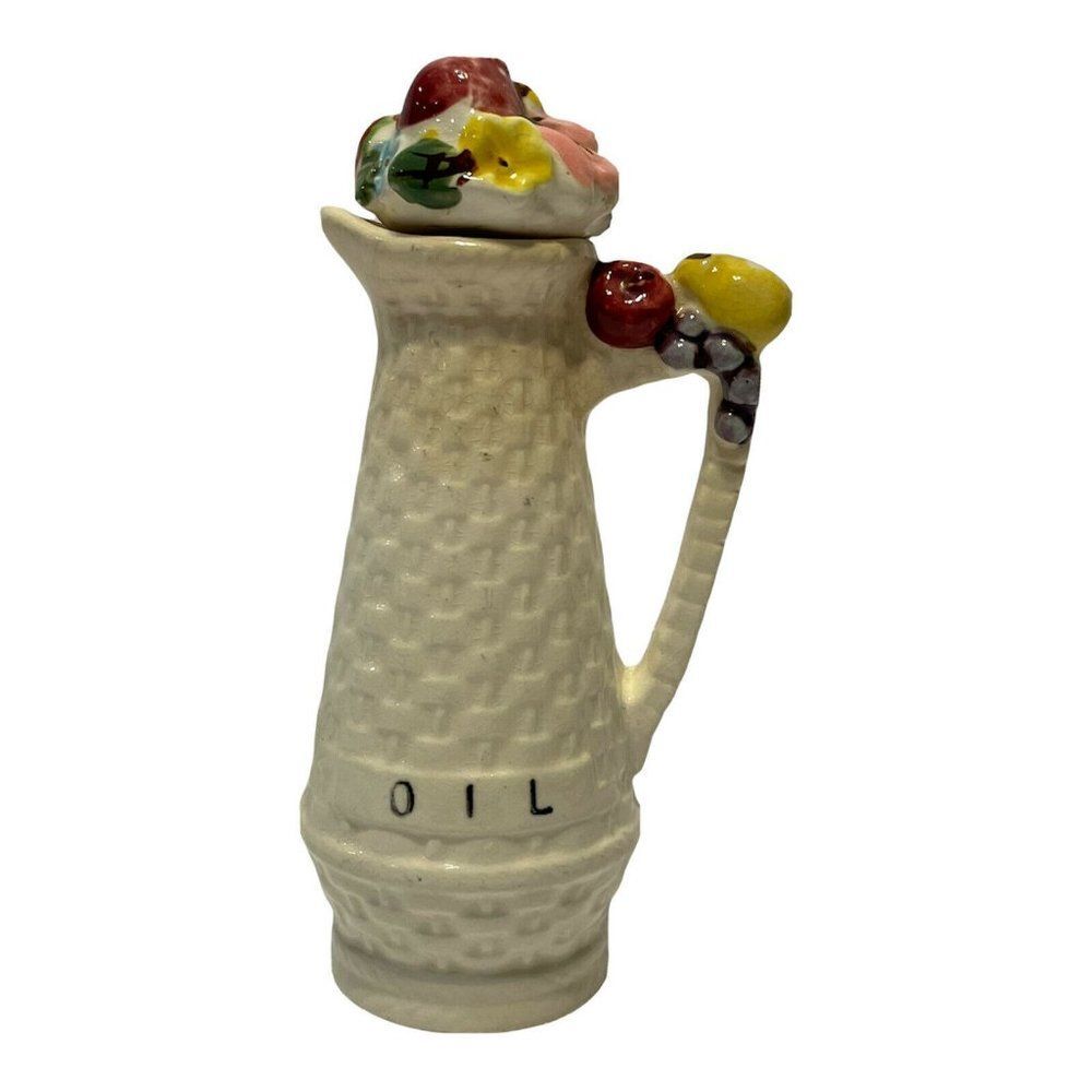 VTG basket weave White Porcelain oil bottle fruit Cork stopper 53/429 Crazing